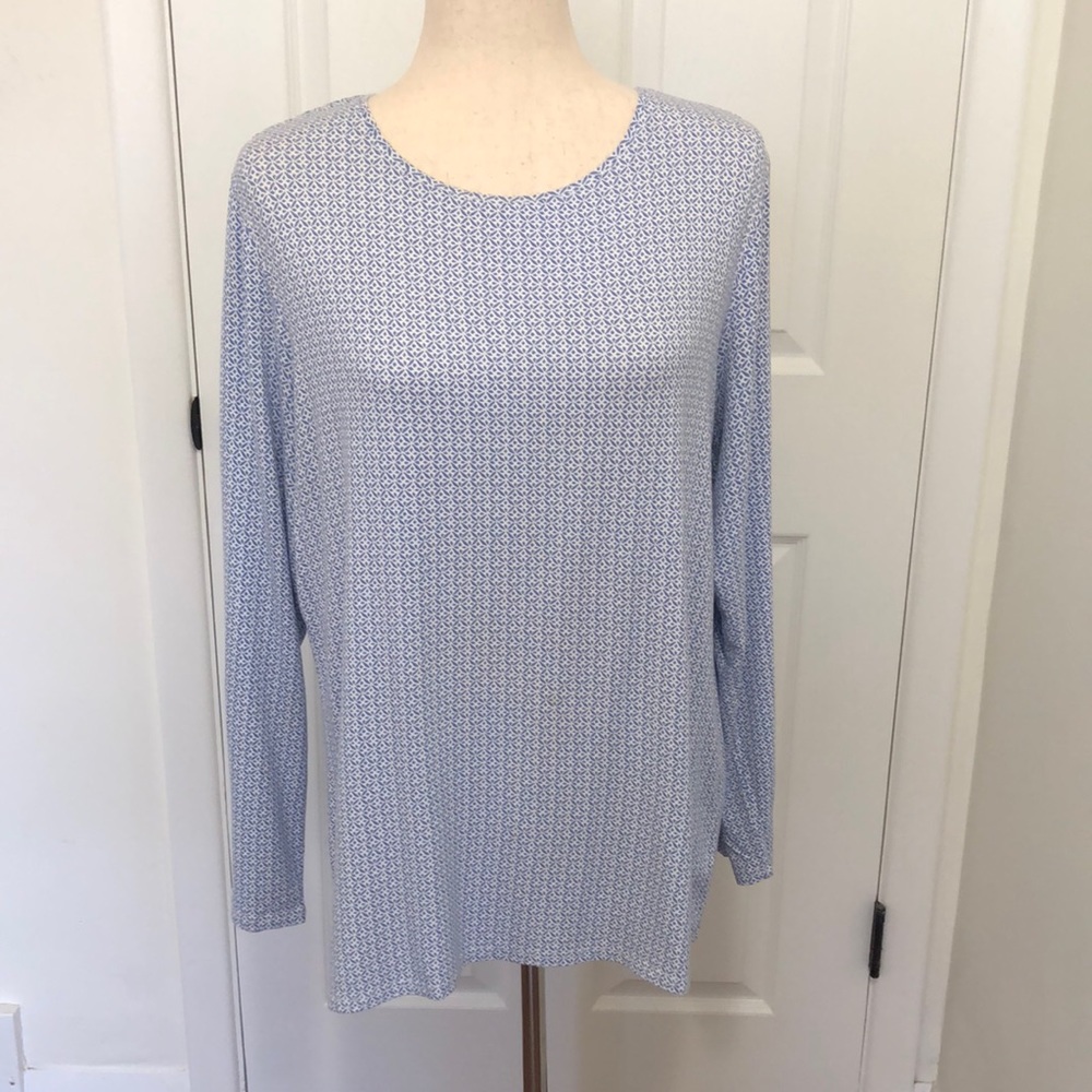 Chico's Long Sleeve Print Shirt Light Blue/White